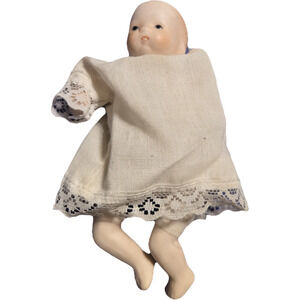 Vintage Russ Berrie Porcelain Bisque Baby Doll Lace Gown